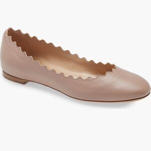 GUC Chloe Lauren Scalloped Pink Leather Ballerina Flat